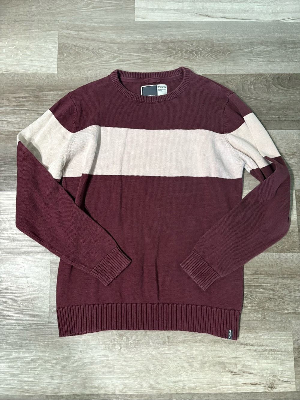Men's Bruzer Striped Crewneck Sweater - Burgundy and Cream